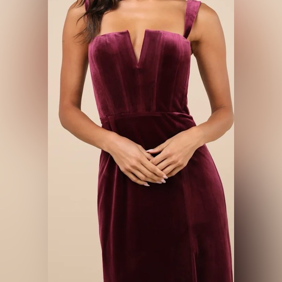 Lulus Pristine Luxury Dark Berry Velvet Bustier Maxi Dress Purple - Size S, NWT - Picture 3 of 4